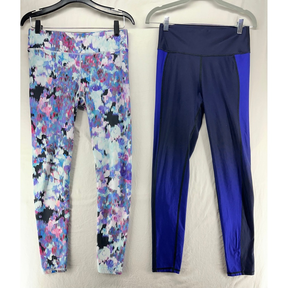 Fabletics Womens Leggings Bundle Abstract Print Navy Blue Athletic Yoga Pants